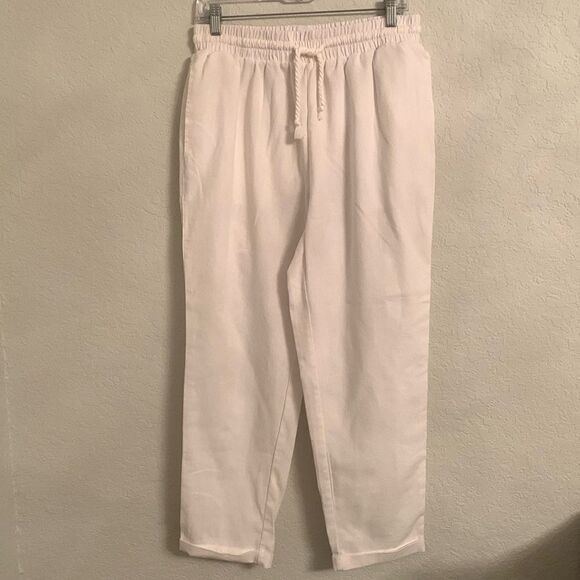 Ci Sono Wovens Linen Blend Lightweight Pockets White Women’s Boho Pants Size L - Picture 1 of 10
